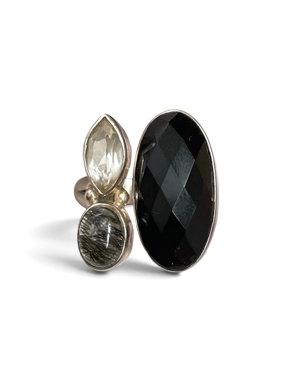 AAA+ natural Black Onyx Statement Ring in 925 Sterling Silver (US Size 7 or 8)